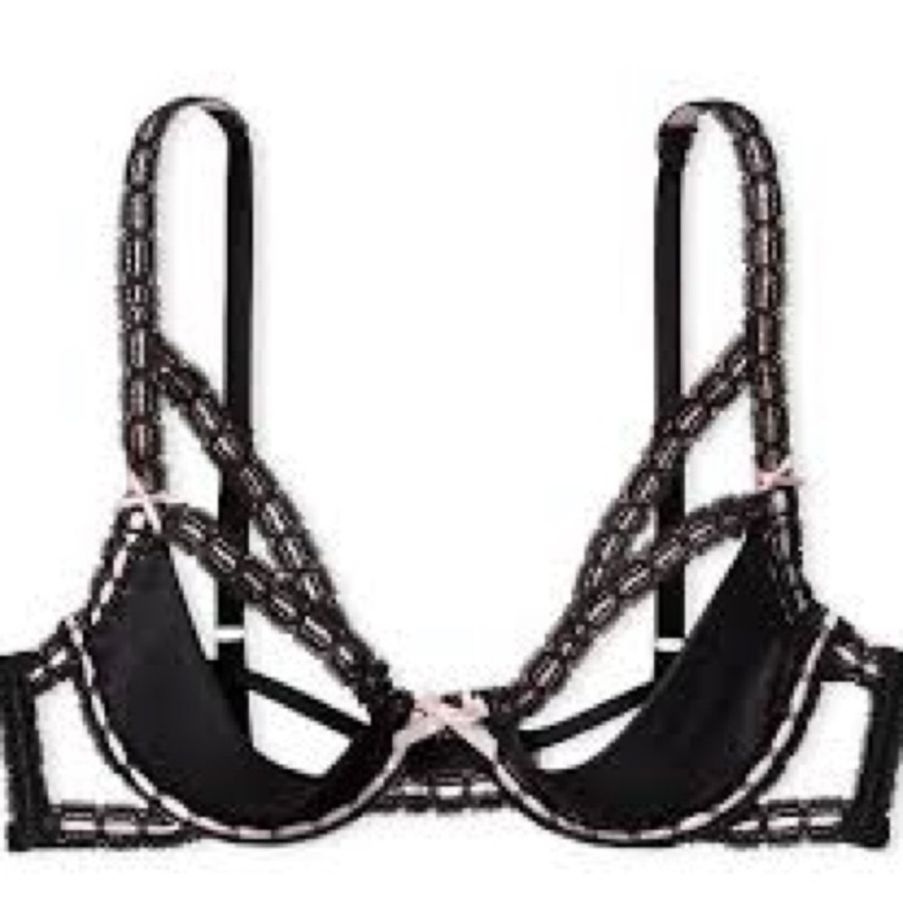 New Victoria Secret Dream Angels Ribbon Lingerie Set Quarter Cup Bra & Garter